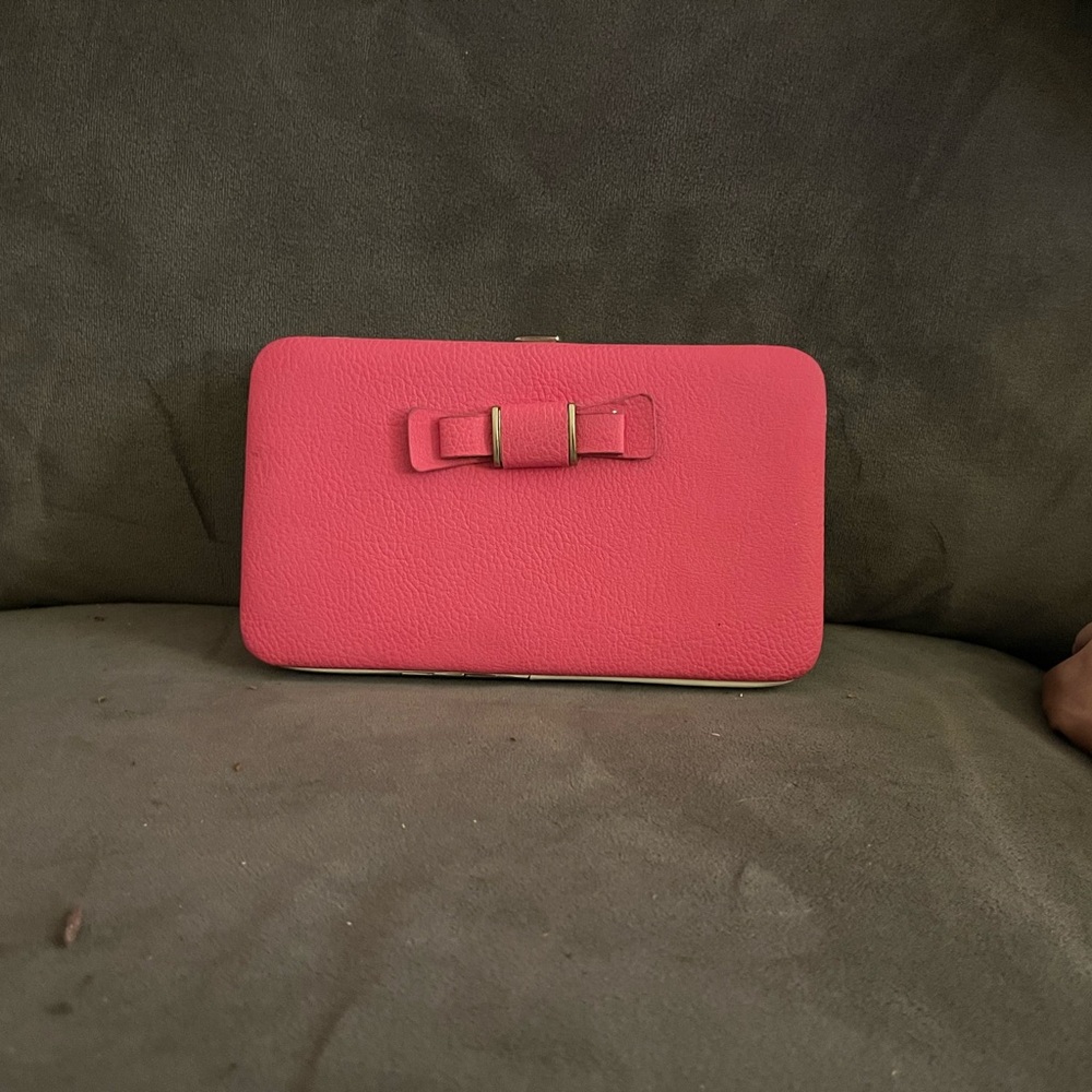 NWOT Pink Leather Clutch Phone Case Purse with Secure Strap Closure